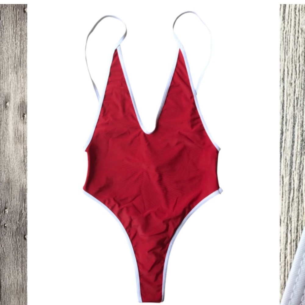 Red one piece high rise/ cheeky